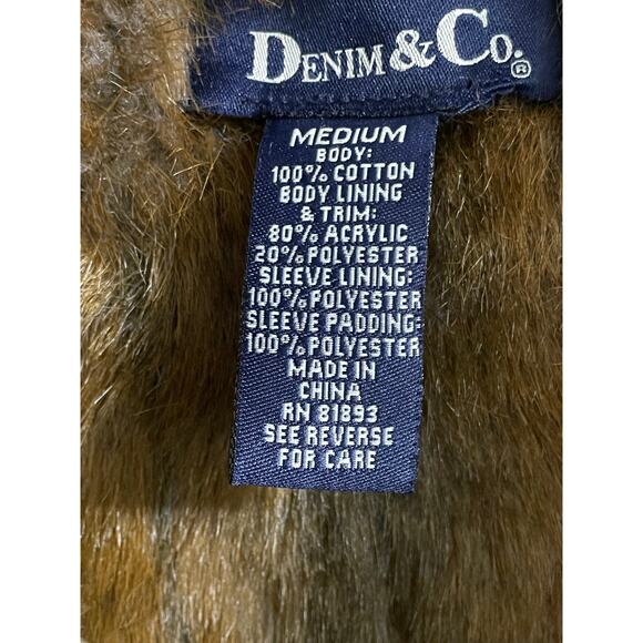Denim & Co. 90’S Dark Denim & Faux Fur Trim Coat size Medium - Picture 6 of 13